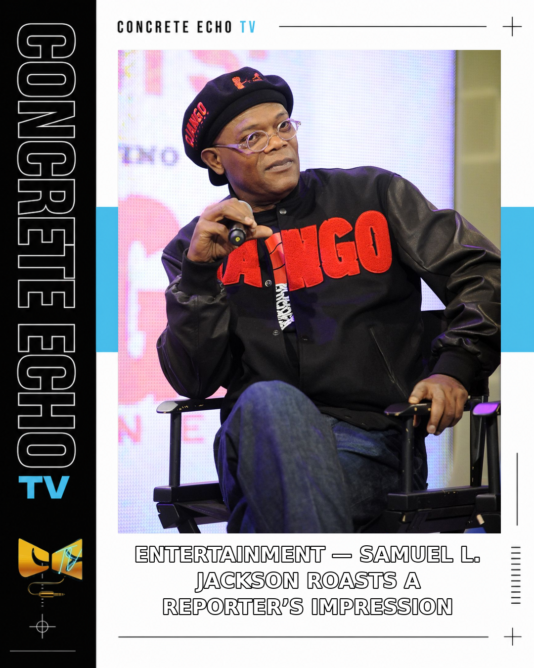 Archive photograph of Samuel L. Jackson holding a microphone at 106 & Park in 2012.