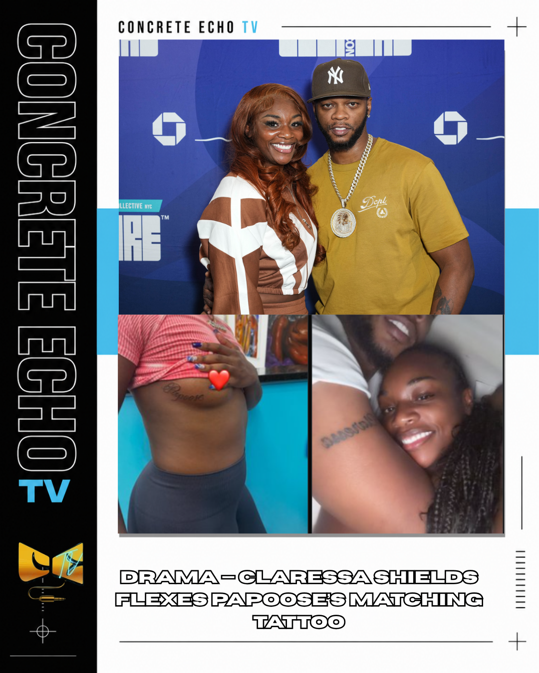 DRAMA — CLARESSA SHIELDS FLEXES PAPOOSE’S MATCHING TATTOO